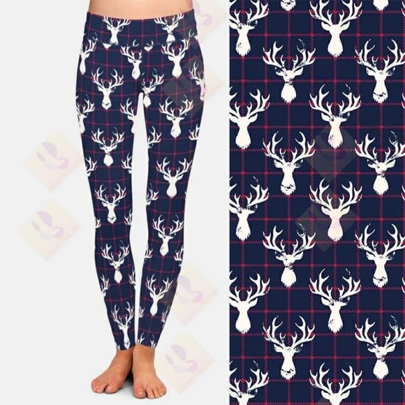 Brand New Women's Gingham Stag Leggings S/M - Picture 3 of 3